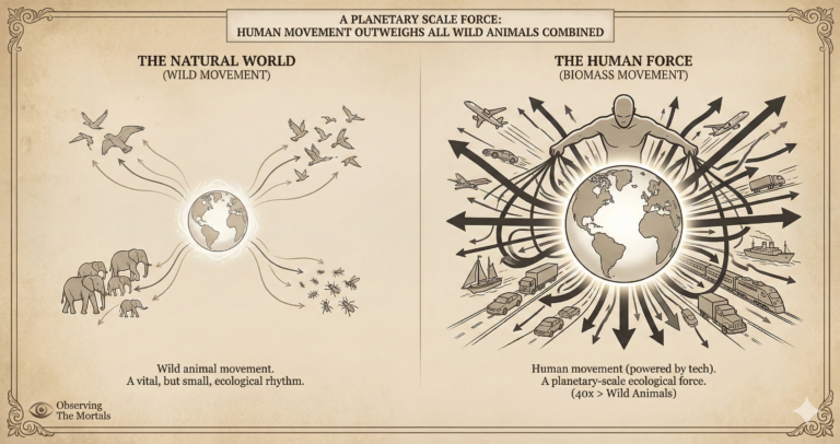 A Planetary Scale Force: How Human Movement Outweighs All Wild Animals Combined